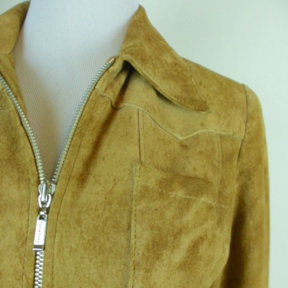 BEBE TIE DYE brown SUEDE LEATHER zip JACKET tan brown vintage retro S hippie - Picture 5 of 10